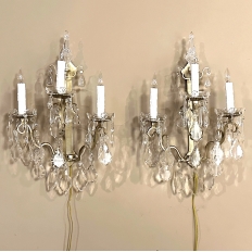 Pair of Vintage Solid Brass and Cut Crystal Wall Sconces