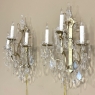 Pair of Vintage Solid Brass and Cut Crystal Wall Sconces