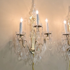 Pair of Vintage Solid Brass and Cut Crystal Wall Sconces