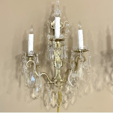 Pair of Vintage Solid Brass and Cut Crystal Wall Sconces