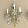 Pair of Vintage Solid Brass and Cut Crystal Wall Sconces