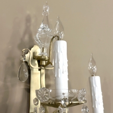 Pair of Vintage Solid Brass and Cut Crystal Wall Sconces