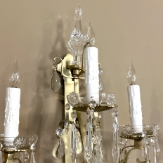 Pair of Vintage Solid Brass and Cut Crystal Wall Sconces