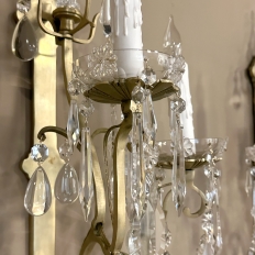 Pair of Vintage Solid Brass and Cut Crystal Wall Sconces