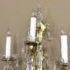 Pair of Vintage Solid Brass and Cut Crystal Wall Sconces