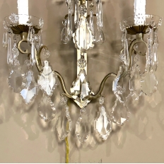 Pair of Vintage Solid Brass and Cut Crystal Wall Sconces