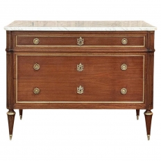 Antique French Louis XVI Mahogany Secretary ~ Commode with Carrara Marble