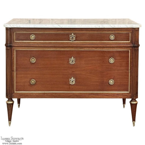 Antique French Louis XVI Mahogany Secretary ~ Commode with Carrara Marble