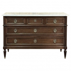 19th Century French Louis XVI Mahogany Commode with Carrara Marble