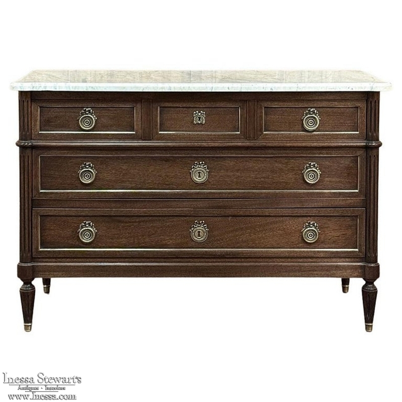 19th Century French Louis XVI Mahogany Commode with Carrara Marble