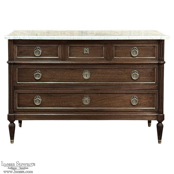 19th Century French Louis XVI Mahogany Commode with Carrara Marble