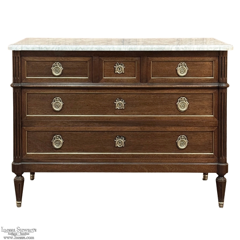 19th Century French Louis XVI Mahogany Commode with Carrara Marble