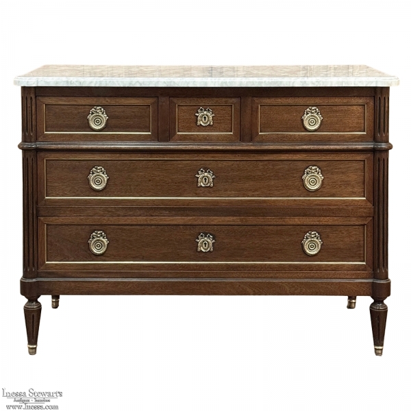 19th Century French Louis XVI Mahogany Commode with Carrara Marble