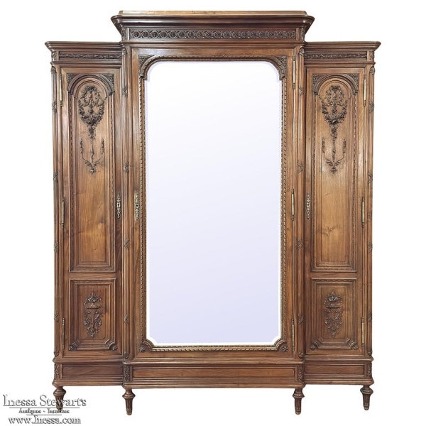 19th Century French Louis XVI Walnut Triple Armoire