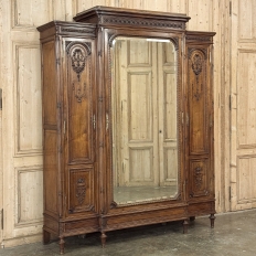 19th Century French Louis XVI Walnut Triple Armoire