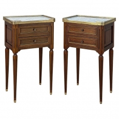 Pair French Louis XVI Marble Top End Tables