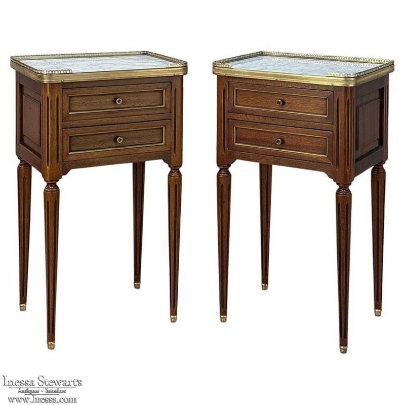 Pair French Louis XVI Marble Top End Tables