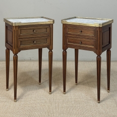 Pair French Louis XVI Marble Top End Tables