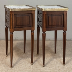 Pair French Louis XVI Marble Top End Tables