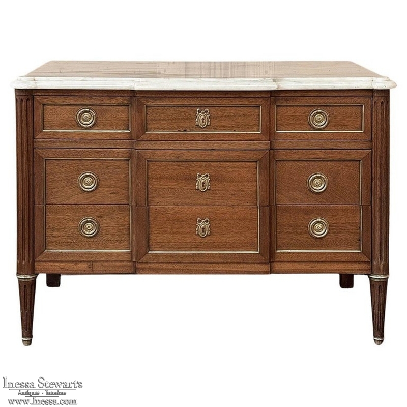 Antique French Louis XVI Mahogany Commode with Carrara Marble
