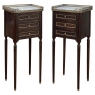 Pair Mid-Century Louis XVI Mahogany End Tables with Carrara Marble