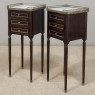 Pair Mid-Century Louis XVI Mahogany End Tables with Carrara Marble