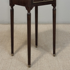 Pair Mid-Century Louis XVI Mahogany End Tables with Carrara Marble