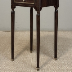 Pair Mid-Century Louis XVI Mahogany End Tables with Carrara Marble