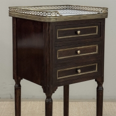 Pair Mid-Century Louis XVI Mahogany End Tables with Carrara Marble