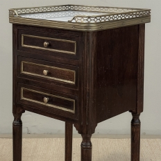 Pair Mid-Century Louis XVI Mahogany End Tables with Carrara Marble