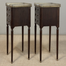 Pair Mid-Century Louis XVI Mahogany End Tables with Carrara Marble