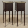 Pair Mid-Century Louis XVI Mahogany End Tables with Carrara Marble
