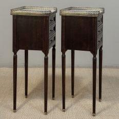 Pair Mid-Century Louis XVI Mahogany End Tables with Carrara Marble