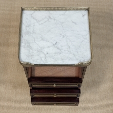 Pair Mid-Century Louis XVI Mahogany End Tables with Carrara Marble