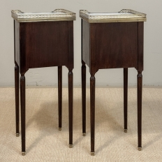 Pair Mid-Century Louis XVI Mahogany End Tables with Carrara Marble