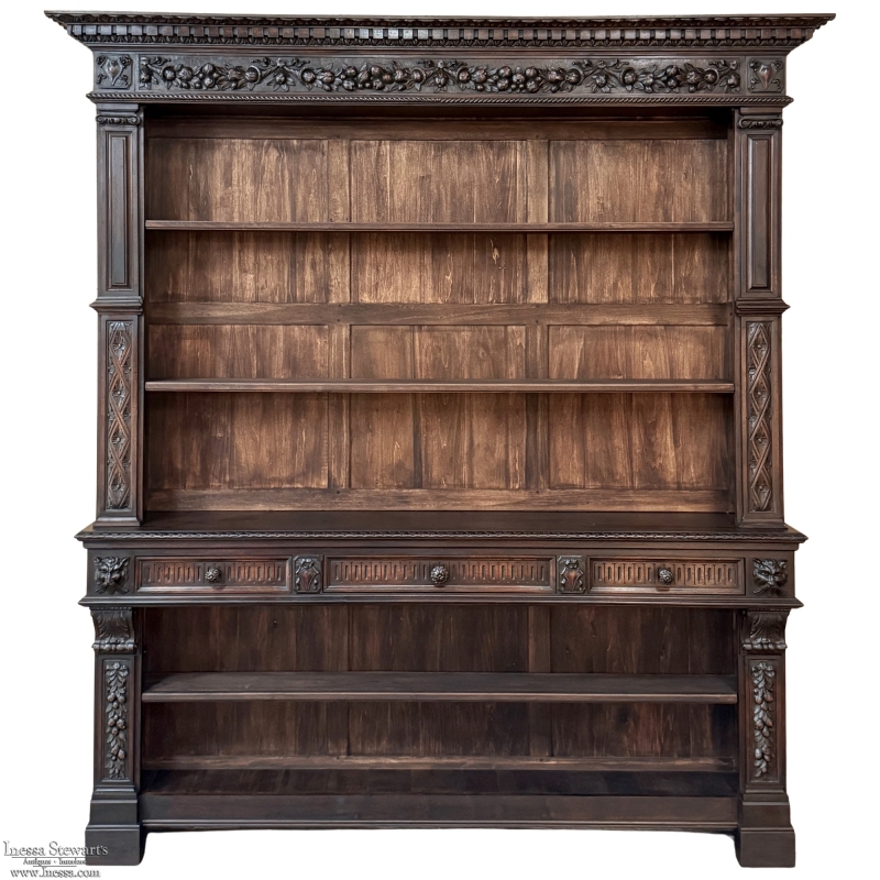 Grand Antique French Renaissance Walnut Bookcase