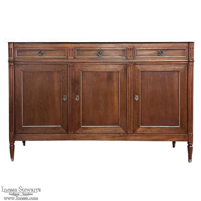 Antique French Louis XVI Mahogany Buffet with Carrara Marble
