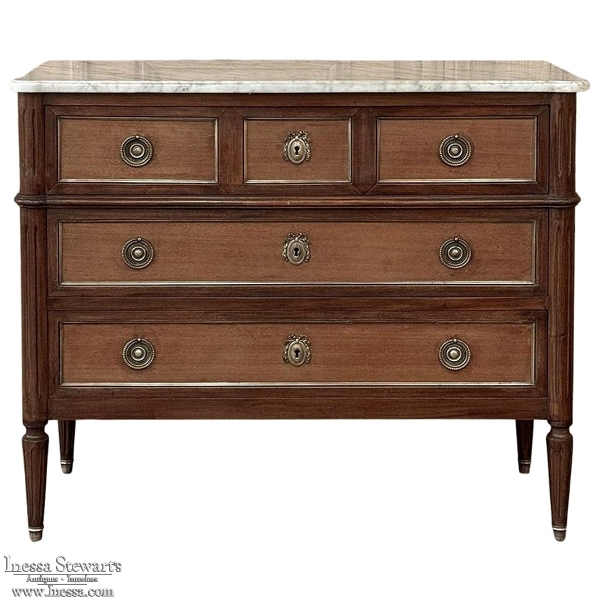 Antique French Louis XVI Mahogany Commode with Carrara Marble