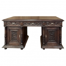 Antique French Neoclassical Henri II Oak Partner's Desk