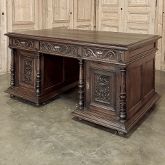 Antique French Neoclassical Henri II Oak Partner's Desk
