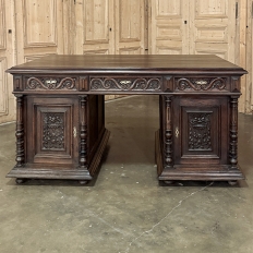 Antique French Neoclassical Henri II Oak Partner's Desk