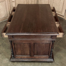 Antique French Neoclassical Henri II Oak Partner's Desk