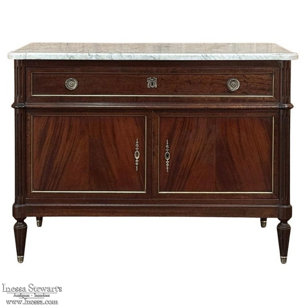 19th Century French Louis XVI Mahogany Buffet ~ Credenza with Carrara Marble