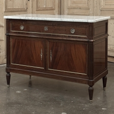 19th Century French Louis XVI Mahogany Buffet ~ Credenza with Carrara Marble
