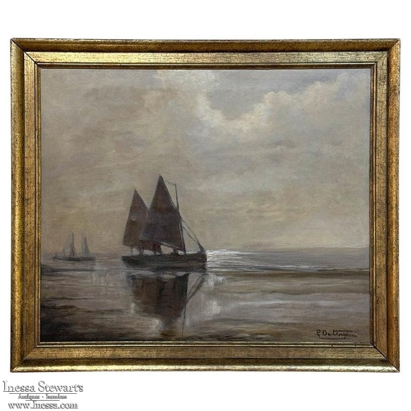 Antique Framed Nautical Oil Painting on Panel ~ Signed