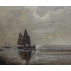 Antique Framed Nautical Oil Painting on Panel ~ Signed