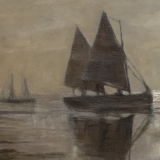 Antique Framed Nautical Oil Painting on Panel ~ Signed