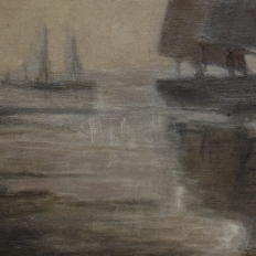 Antique Framed Nautical Oil Painting on Panel ~ Signed