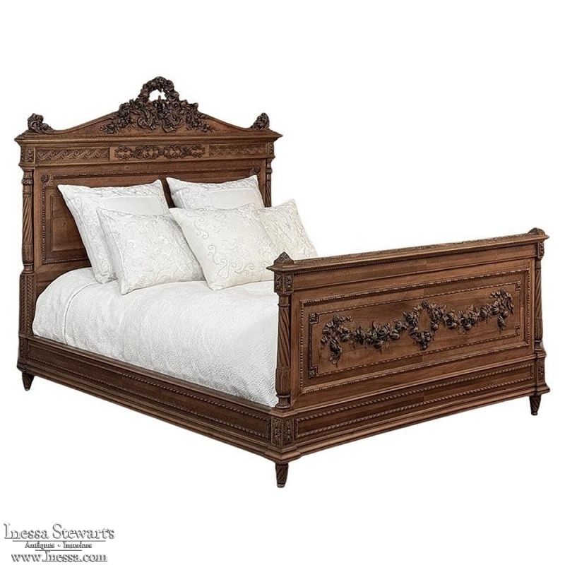 19th Century French Louis XVI Walnut Bed (full size but convertible)