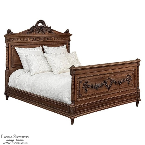 19th Century French Louis XVI Walnut Bed (full size but convertible)